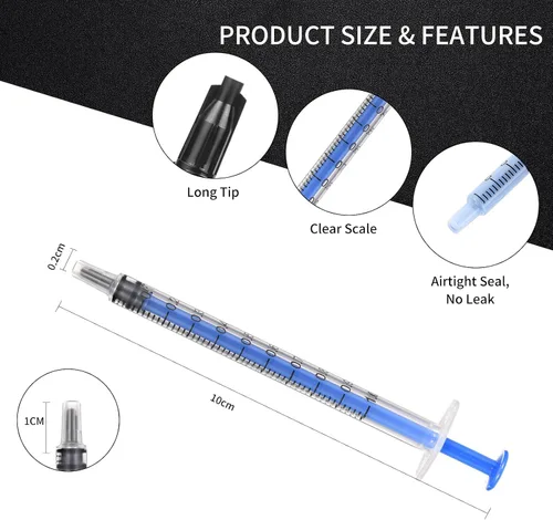 Vista 2 de Paquete de 20 jeringas de 1ml con tapa para líquido, jeringas pequeñas de plástico de 1cc con cubierta para mascotas orales, laboratorios