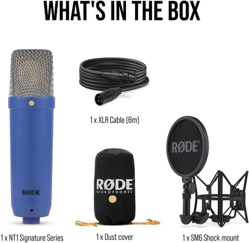 Vista 7 de RØDE NT1 Signature Series Micrófono condensador de gran diafragma con soporte de choque, filtro pop y cable XLR para producción de música, grabación