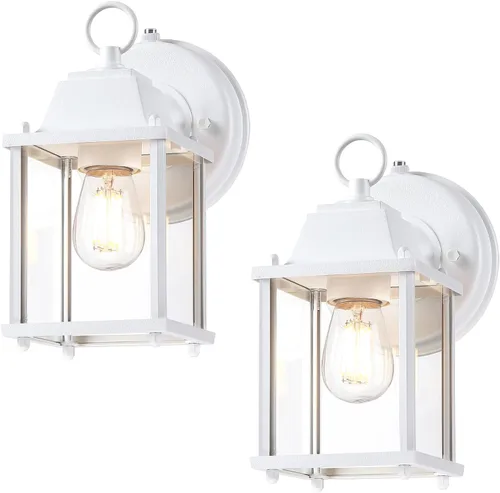 Vista 14 de LIT-PaTH Farol de pared para exteriores, aplique de pared como accesorio de iluminación de porche, base E26, carcasa de aluminio más vidrio Blanco