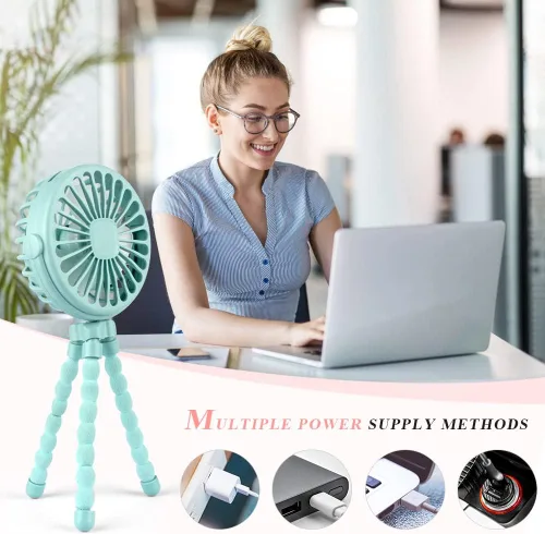 Vista 7 de Ventilador de cochecito flexible con clip de trípode para bebé, mini ventilador portátil de mano para asiento de automóvil, cuna cochecito