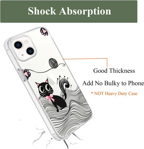 Vista 6 de Unov Funda para iPhone 14 iPhone 13, transparente con diseño, ajuste delgado, buen agarre, funda para teléfono en relieve, cubierta protectora a