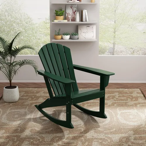 Vista 37 de WO Home Furniture Silla Mecedora de Patio Moderna para Exteriores HDPE Resistente a UV y Clima (Negro)