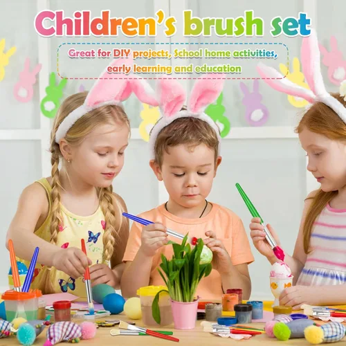 Vista 2 de anezus - Juego de 50 pinceles de pintura para niños pequeños a granel con pincel redondo grande y pinceles planos grandes para niños en edad