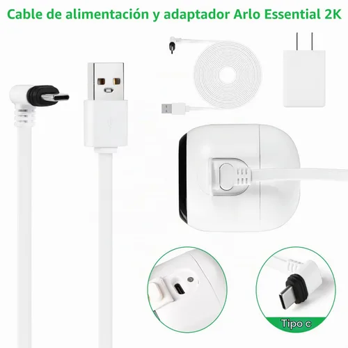 Vista 4 de Cable de alimentación de 25 pies compatible con cámara de seguridad Arlo Essential 2K para exteriores (2ª generación), cable de carga plano, cable