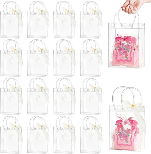Vista 8 de Ohuimrt 50 Pack 4.92" x 2.75" x 5.9" Clear Plastic Gift Bags with Handles