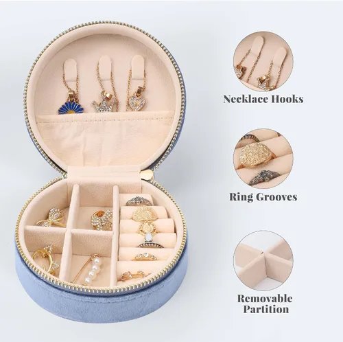 Vista 4 de Estuche de viaje de terciopelo para joyería, caja de joyería de viaje pequeña, caja organizadora de joyas de viaje portátil para aretes, pulseras