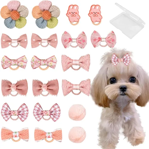 Vista 7 de 20 Piezas Lazos para el Cabello de Perros Pequeños con Bandas de Goma Hechos a Mano Lazos para el Cabello de Cachorros Lindos Accesorios