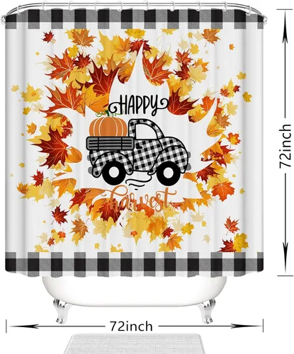 Vista 2 de Clearance Items - Cortina de ducha de otoño, cortina de ducha de calabaza de Acción de Gracias, juego de baño de otoño, decoración de baño, 72 x 72