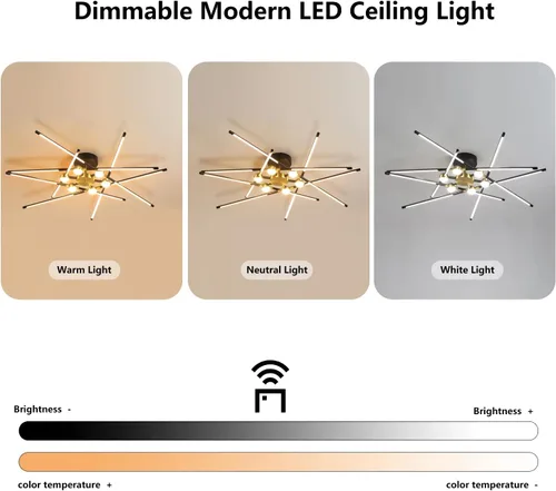 Vista 3 de Moderna lámpara de techo LED regulable semiempotrada negra y dorada, 12 lámparas de techo contemporáneas para sala de estar, dormitorio, comedor