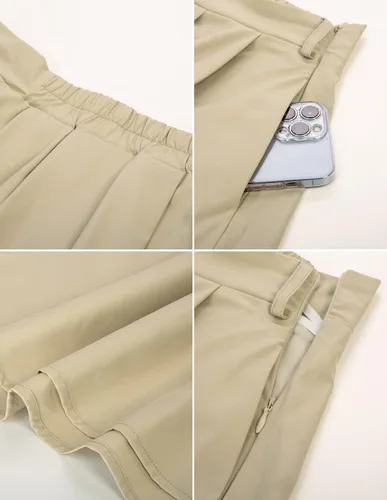Vista 4 de Belle Poque Falda midi vintage con bolsillos para mujer, de cintura alta, plisada, con cinturón