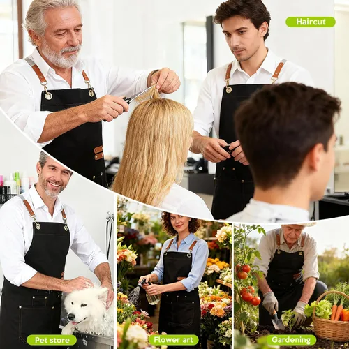 Vista 6 de GNDKDY Delantal de chef con bolsillos, delantal de trabajo negro para hombres y mujeres, delantales de cocinajardineríapeluquería para cocinar