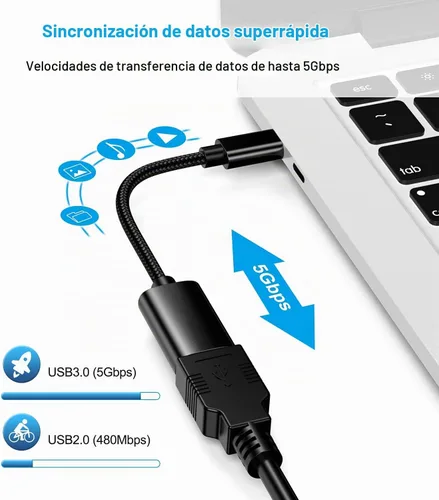 Vista 2 de Adaptador USB C a USB 3.0 [3 unidades], USB C macho a USB hembra OTG cable Thunderbolt3 a USB adaptador compatible con MacBook Pro/Air, iPhone 16