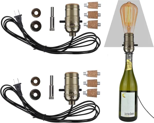 Vista 15 de Kit de lámpara de botella Aokpsrt con broca de vidrio de 9mm DIY Kit de lámpara para botellas de licor con enchufe deslizante y cable