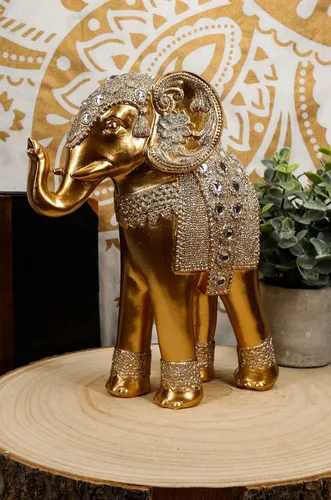 Vista 7 de Ebros Feng Shui - Figura decorativa de oro real con cristales, tronco arriba, estatua de elefante de 8.75 pulgadas de alto, Vastu 3D, zen, símbolo