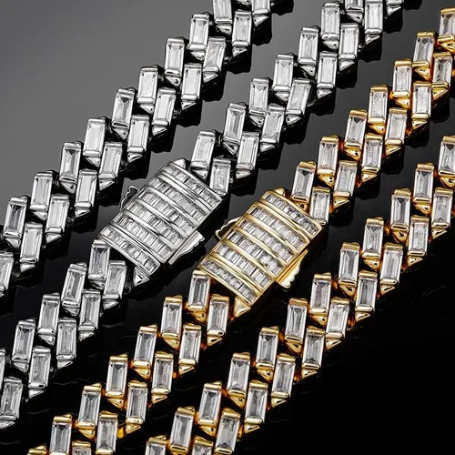 Vista 3 de RONALREL Gargantilla de diamantes de moissanita brillante estilo hip hop, collar de tenis de cadena cubana de moissanita de oro de 14 quilates