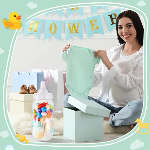 Vista 6 de Tessco for you - 2 botellas grandes de leche para bebé, rellenables, alcancía, contenedor de plástico para juegos y revelación de género, Blanco