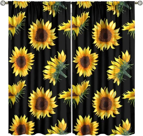 Vista 21 de Cortinas opacas de girasol, diseño natural, de granja, floral, con bolsillo para barra, para ventana, para dormitorio, sala de estar, 42 x 45