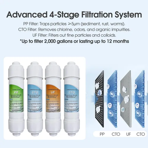 Vista 3 de VECYS Enfriador de agua sin botella con filtración de 4 etapas, opciones de agua caliente, fría y habitación, sistema de autolimpieza para el hogar