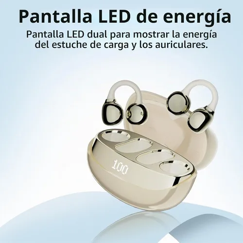 Vista 2 de PEICHENG Auriculares inalámbricos Bluetooth, reproducción 5H 50mAh+400mAh estuche de alimentación con pantalla digital (beige)