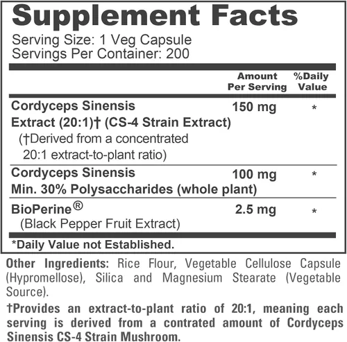 Vista 4 de NusaPure Cordyceps Extract 3000 mg 200 cápsulas vegetales (Sinensis CS-4, sin OMG y sin gluten) con bioperina