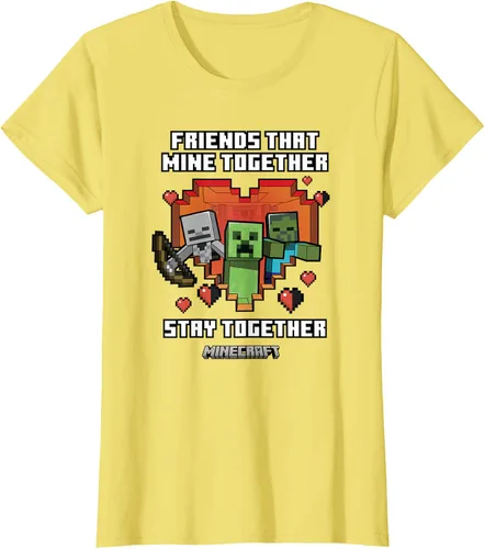 Vista 29 de Minecraft Camiseta de San Valentín Friends That Mine Together Mobs, Negro
