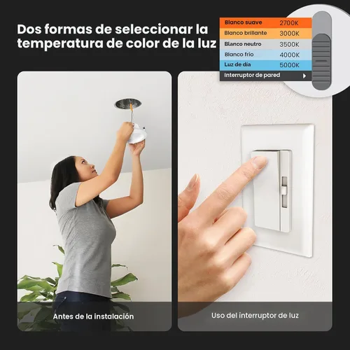 Vista 5 de Bombilla LED A19 de Feit Electric, equivalente a 100 W, no regulable, 5CCT, base media E26, CRI 90, 1500 lúmenes, blanco ajustable, vida útil