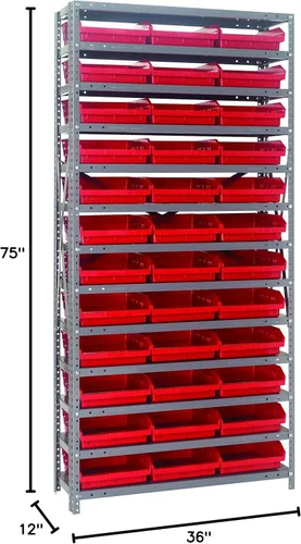 Vista 622 de Quantum QSBU-245BK Heavy Duty Shelving Unit with (7) Shelves and (24) QUS245 Black Bins for Garage Warehouse Storage Distribution 400 lb Load