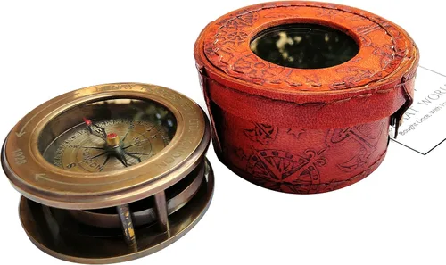 Vista 5 de Brújula de latón antiguo con lente de aumento, navegación vintage y brújula de lectura de mapas, regalo ideal para hombres e hijos