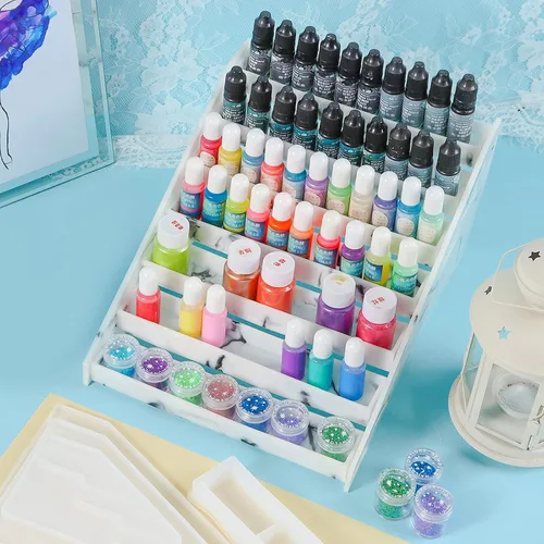 Vista 4 de Organizador de exhibición, moldes de silicona de resina epoxi, juego de 7 niveles para lápiz labial, maquillaje, esmalte de uñas, pigmento y joyería