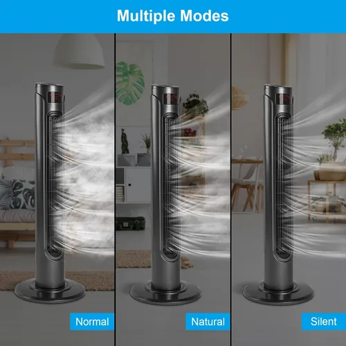 Vista 7 de Simple Deluxe Ventilador de torre oscilante eléctrico de 36 pulgadas con pantalla LED de control remoto y 3 velocidades, 3 modos, temporizador de 15