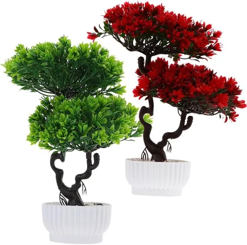 Vista 3 de Vaguelly Árbol de pino artificial, 2 unidades, simulación de 12 pulgadas, planta en maceta de escritorio, árbol falso, adornos de bonsái falsos