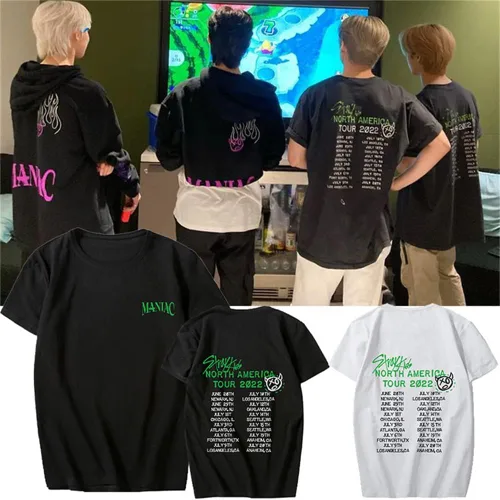 Vista 2 de Camiseta Stray Kids Maniac Tour de algodón SKZ Maniac Tour para fanáticos de los niños callejeros