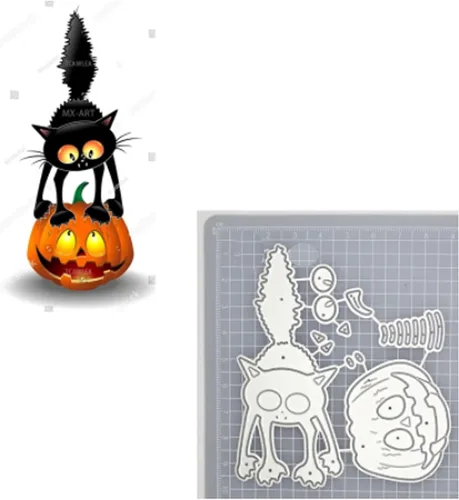 Vista 3 de Suds&WH Encantadores troquelados de metal de calabaza de gato, plantillas de corte de tarjetas de calabaza de Halloween, álbum de recortes, álbum