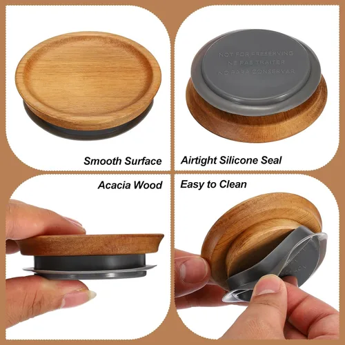 Vista 3 de PATIKIL Tapas para tarros de conservas de boca ancha, tapas de madera para frascos de conservas, tapas de madera con bola hermética de silicona