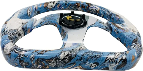 Vista 6 de Volante de carreras con patrón de graffiti, volante plano de Drifting Sim Drift Pc con botón de bocina