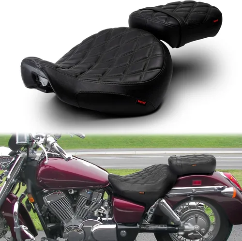 Vista 8 de Asiento de pasajero de motocicleta negro sin patrón compatible con Shadow ACE VT750 VTC750C VTC750CD 1998-2003