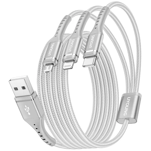 Vista 10 de Cable de carga múltiple corto de 1 pie, paquete de 2 cables de carga 3 en 1, cables universales trenzados para teléfono con conectores