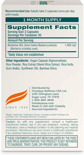 Vista 2 de Himalaya Berberina - Suplemento herbal para apoyar el metabolismo normal, inmunidad y salud digestiva - Vegano, sin gluten, 500 mg, 60 cápsulas