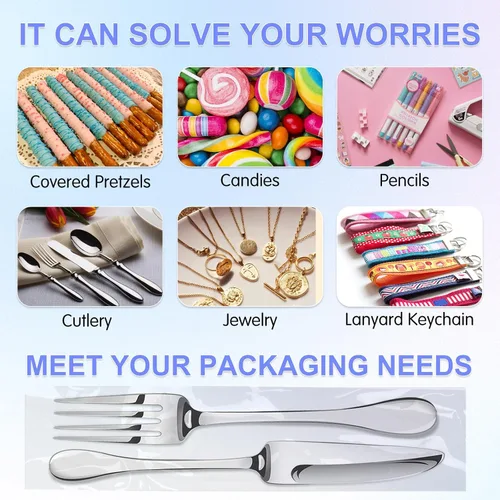 Vista 5 de Bolsas largas de celofán autoadhesivas de 1 x 8 pulgadas, 200 unidades transparentes para galletas y dulces, resellables, de plástico