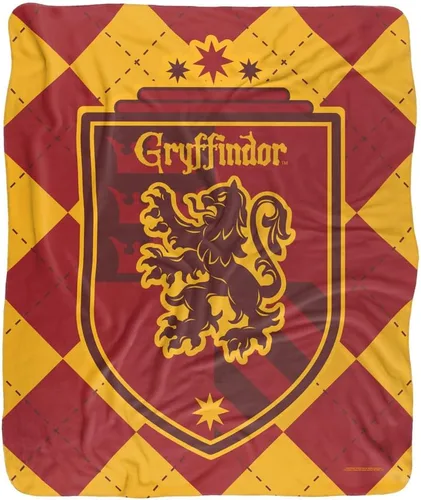 Vista 2 de Manta de Harry Potter, 50 x 60 pulgadas, Gryffindor Plaid Sigil Silky Touch Sherpa Back Manta súper suave