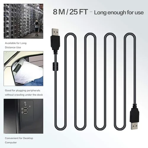 Vista 4 de Cable de extensión USB 2.0 de 25 pies tipo A macho a tipo A macho AM a AM negro