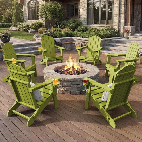 Vista 20 de Silla Adirondack plegable, silla Adirondack de HDPE con 2 soportes para tazas, sillas para fogatas al aire libre de fácil montaje para patio