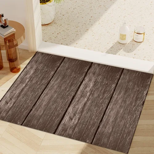 Vista 33 de GUBIYU Juego de 2 alfombras y tapetes de cocina de madera campestre, lavables, rústicas, tablones de madera marrón, alfombras de baño
