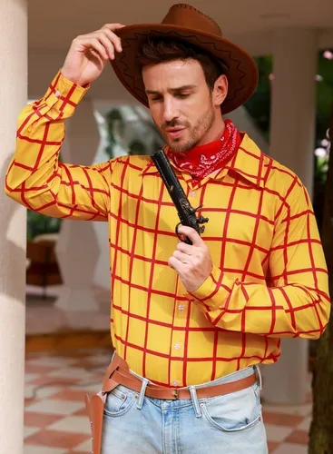 Vista 8 de Arvilhill Adult Halloween Howdy Costume Men's Button Down Plaid Cowboy Shirt