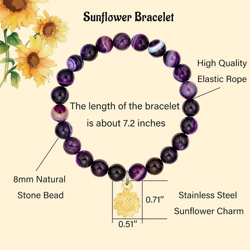 Vista 3 de LINY Get Well Soon Gifts - Pulsera de amatista con cuentas naturales con girasol, Life is Tough But So Are You alentador regalos para mujeres y niñas