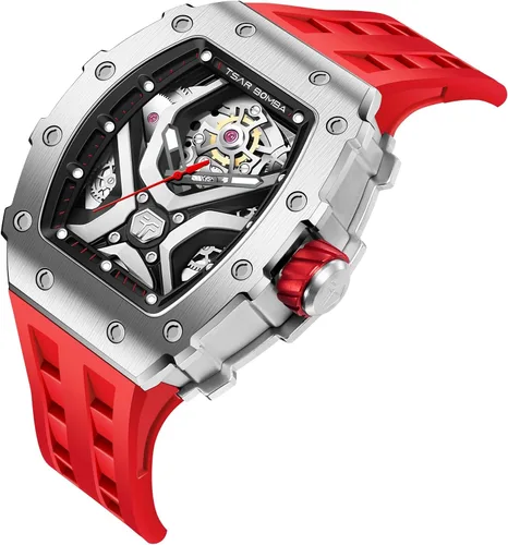 Vista 9 de TSAR BOMBA Reloj de pulsera cuadrado automático de lujo para hombre, 164.0ft, impermeable, esqueleto, mecánico, elegante, para hombres, simple