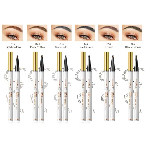 Vista 6 de Lápiz líquido de cejas de 4 garras, línea fina natural impermeable, efecto de microblading 3D, herramienta de maquillaje profesional (1# café claro)