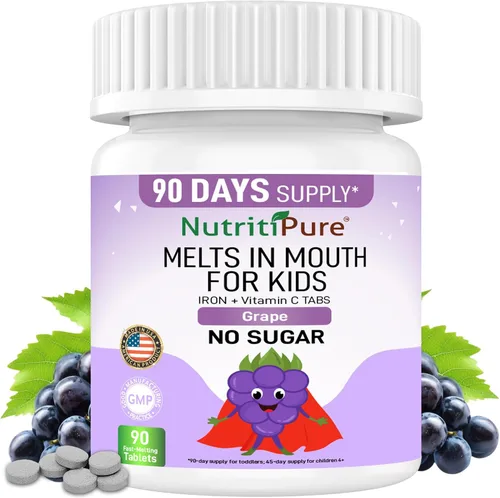Vista 8 de Suplemento de hierro masticable para niños, hierro carbonílico Ferronyl® 9 mg, vitamina C 30 mg, sabor a uva, 90 tabletas (2 botellas)