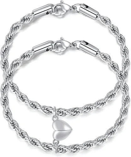 Vista 17 de TempBeau Pulsera para Pareja - Pulsera de Identificación Personalizada con Grabado Personalizado, Pulsera de Cuerda Trenzada para Él y Ella