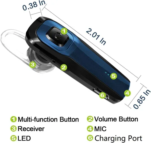 Vista 4 de TOORUN Auricular Bluetooth, M26 auricular Bluetooth manos libres V5.0 auricular inalámbrico con reducción de ruido y micrófono compatible